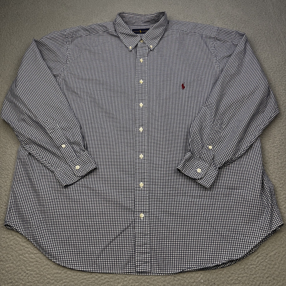 Ralph Lauren Shirt Mens 2XL Blue White Gingham Check Casual Preppy
